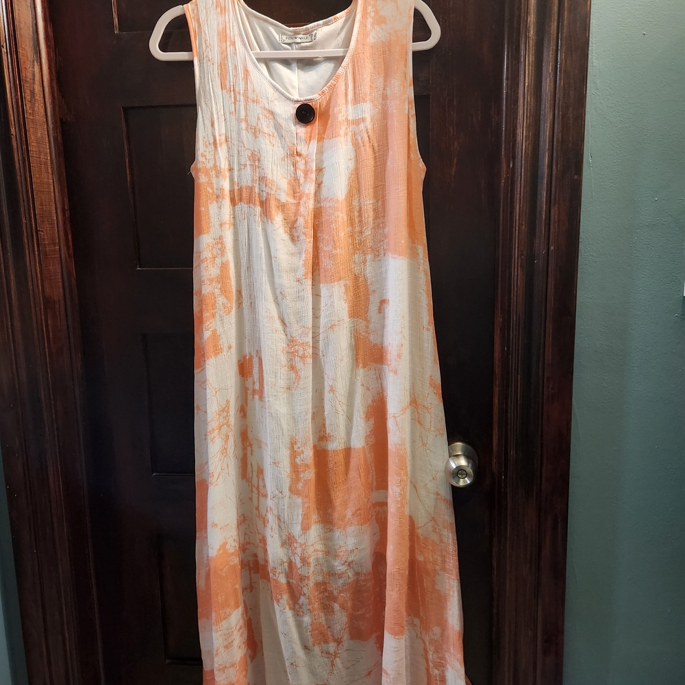 Orange and White Sleeveless Dress